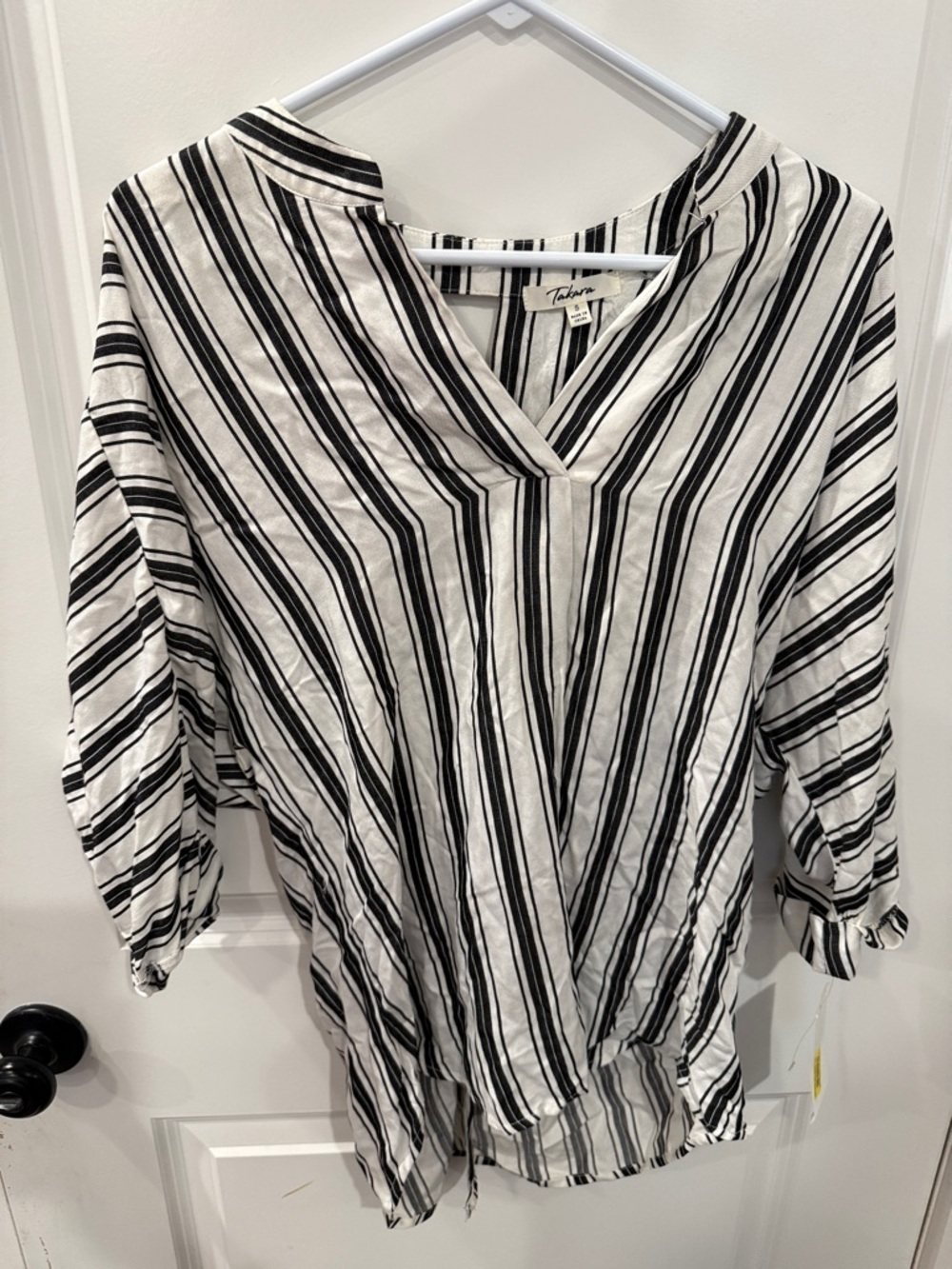 Takara Black and White Vertical Striped V-Neck Tunic
